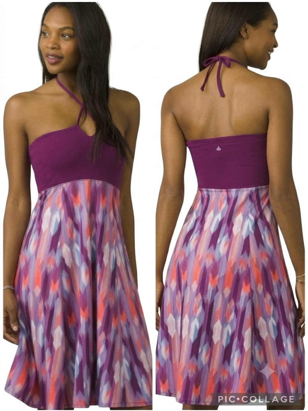 Prana Solana Convertible Purple Halter Bandeau Empire Waist Mini Dress M